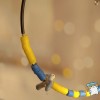Намисто чокер жовто-блакитний Керамічна пташка меморі. Ручна робота. Авторський дизайн